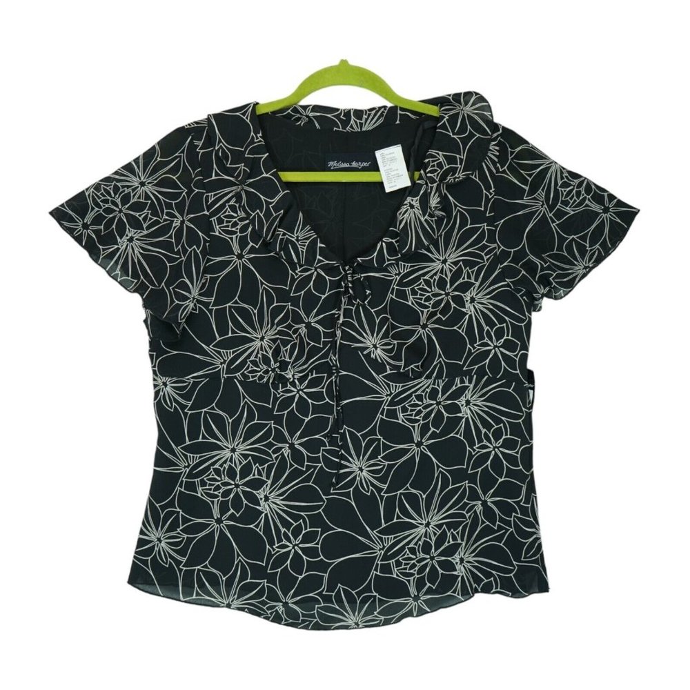 NWT Melissa Harper Blouse Ruffled Collar Short Sleeve Side Zip‎ Floral Print $80